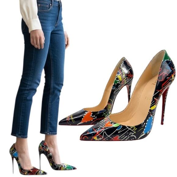 Christian Louboutin So Kate Graffiti Patent Leather Pumps Black Size 39.5 - Picture 1 of 9